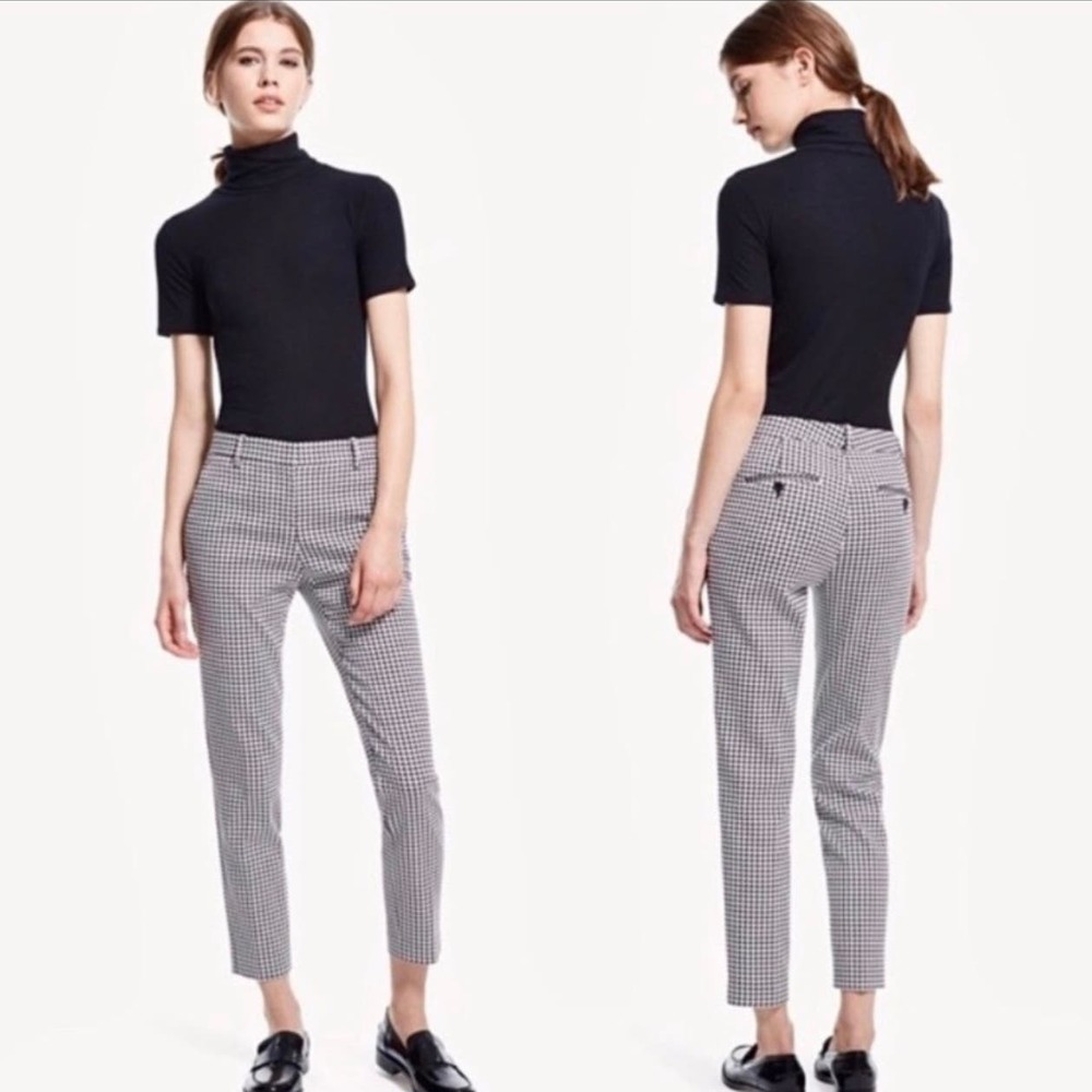 Theory Black and White Houndstooth Tapered Work Pants